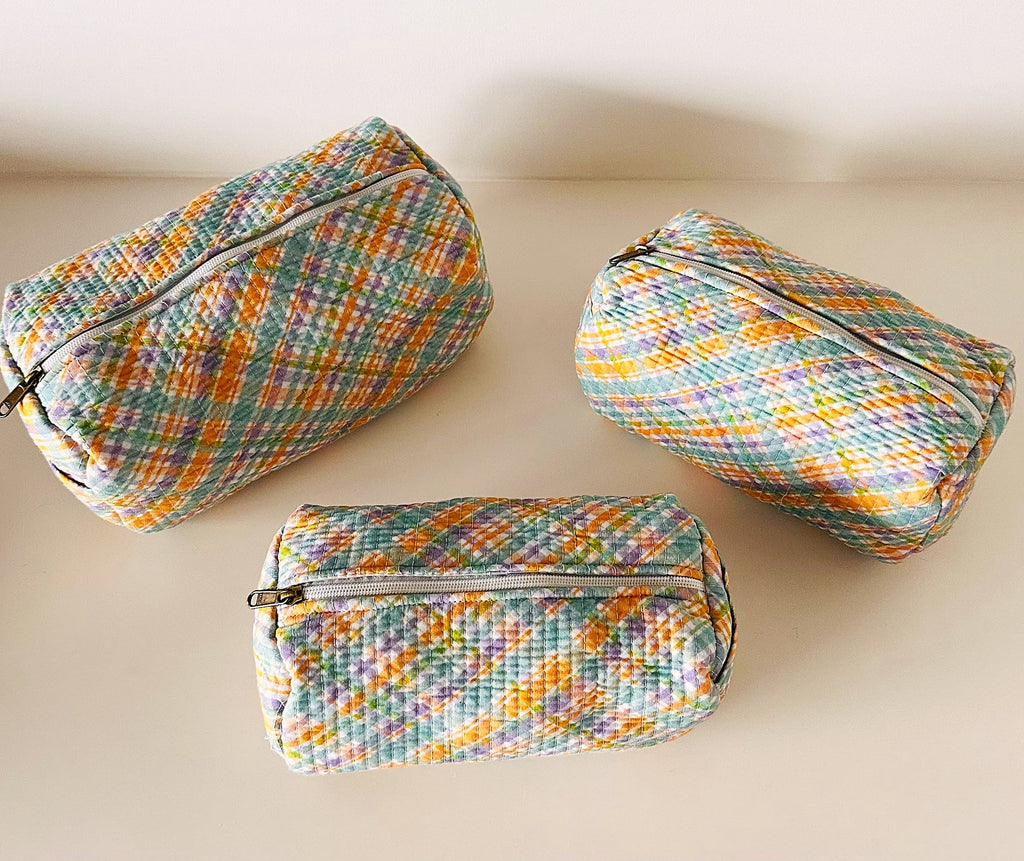 Orange Checkered Pouch (Set of Three)