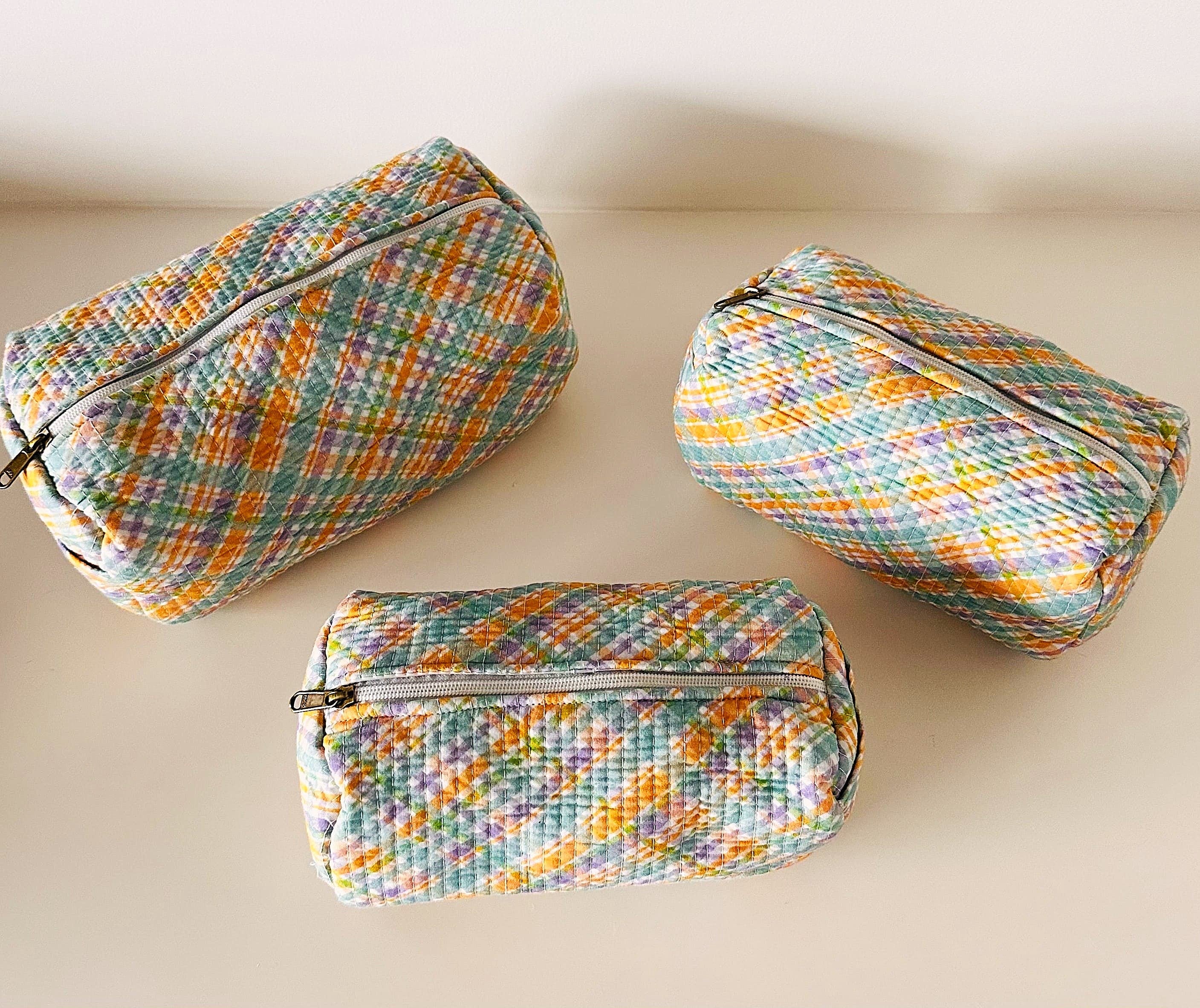 Orange Checkered Pouch (Set of Three)